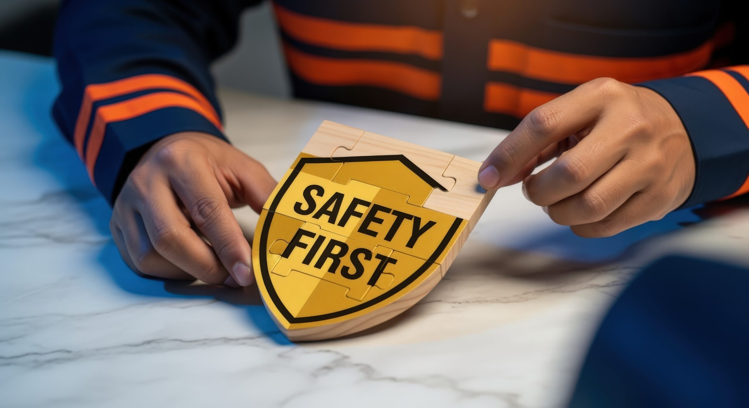 vecteezy completing safety first puzzle person assembling shield 70577279